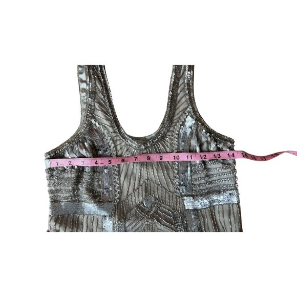 Parker "Comoros" Embellished Beaded and Gems Silk Shift Dress Silver Size‎ XS - Picture 8 of 9